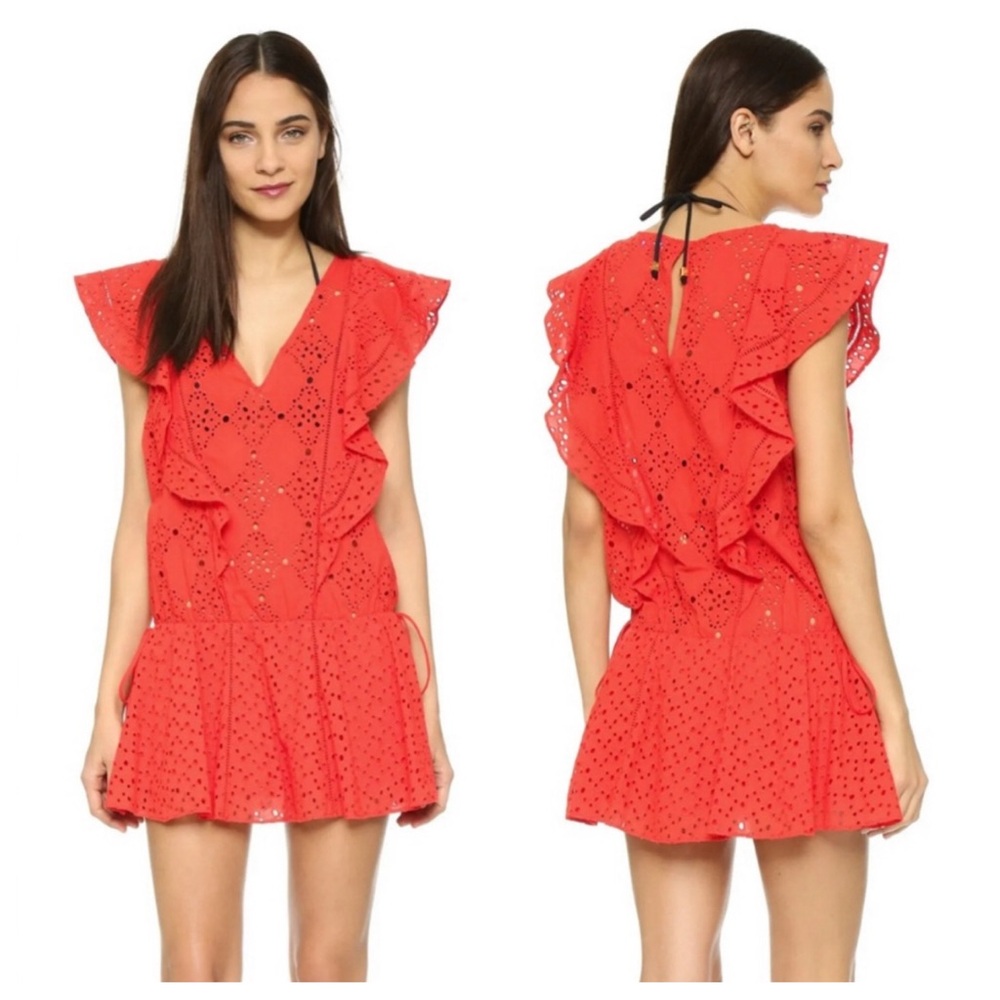 parker beach antigua eyelet ruffle red mini dress coverup